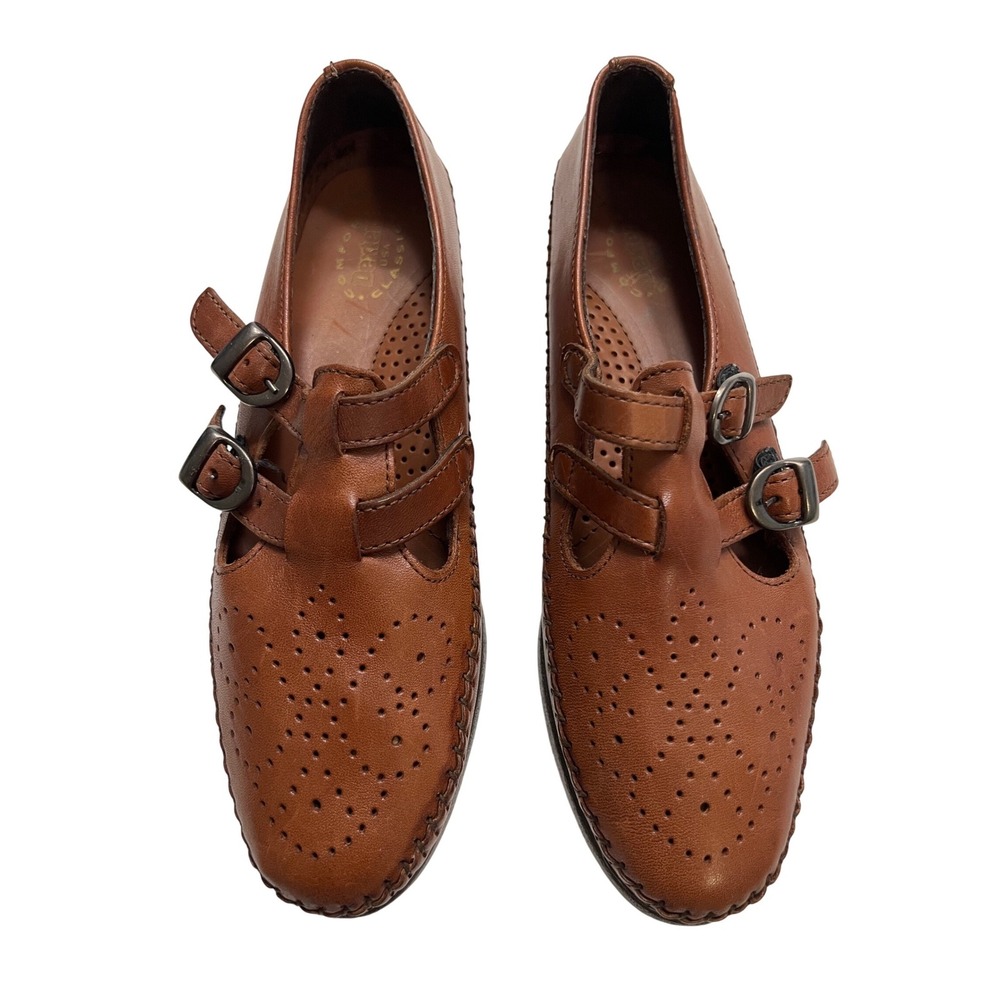 Dexter Vintage Comfort Classics USA Brown Leather Buckle T-Strap Shoes Size 8.5